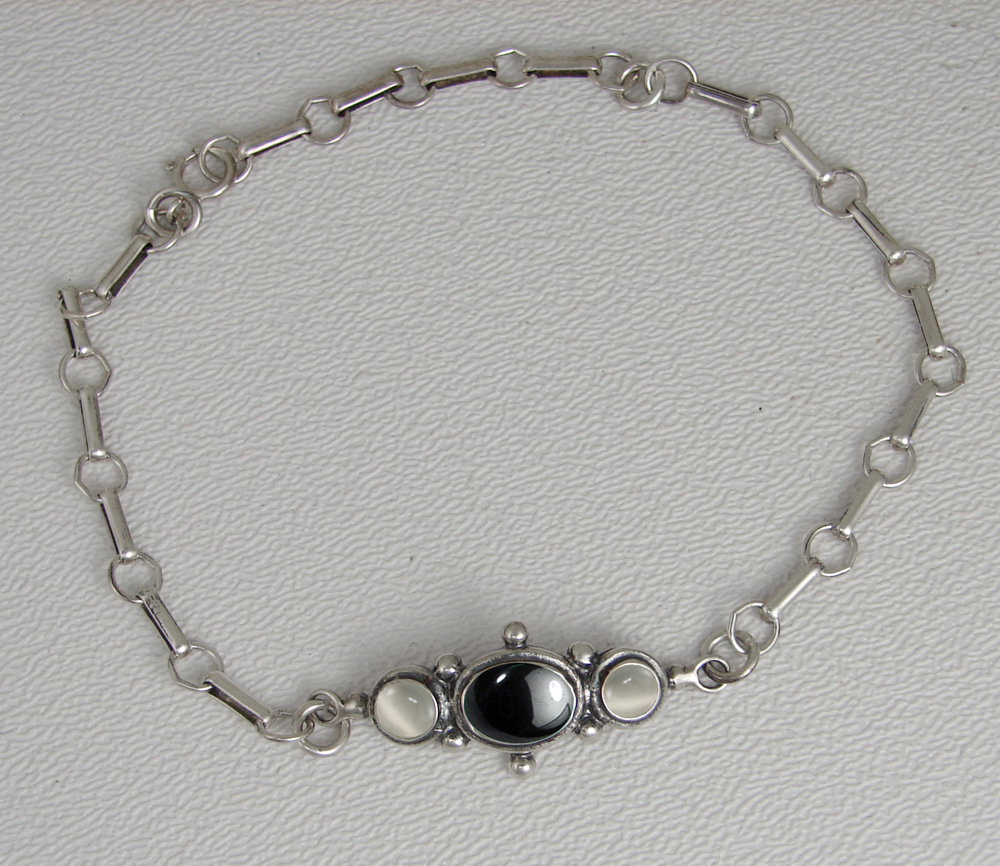 Sterling Silver Victorian Bracelet With Hematite And White Moonstone